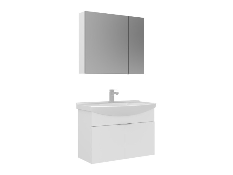 Ensemble Meuble Vasque avec Miroir (2 Pièces) "Purus 80" - 80 x 50 x 58 cm - White