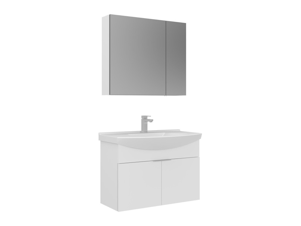 Ensemble Meuble Vasque avec Miroir (2 Pièces) "Purus 80" - 80 x 50 x 58 cm - White