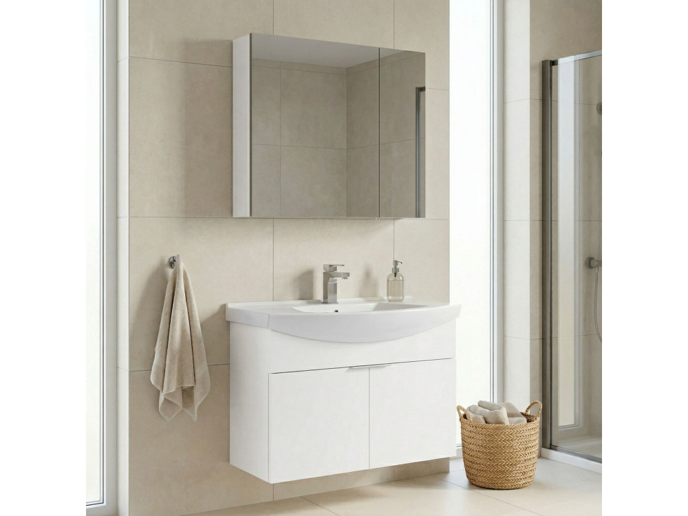 Ensemble Meuble Vasque avec Miroir (2 Pièces) "Purus 80" - 80 x 50 x 58 cm - White