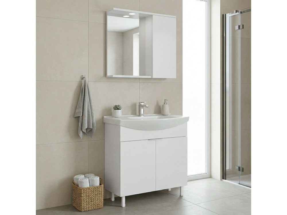 Ensemble Meuble Vasque avec Miroir (2 Pièces) "Purus 80" - 80 x 50 x 83 cm - White