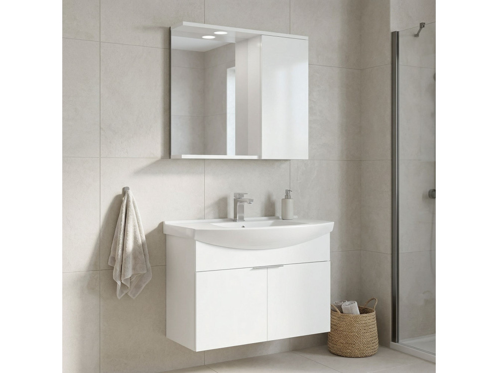 Ensemble Meuble Vasque avec Miroir (2 Pièces) "Purus 80" - 80 x 50 x 58 cm - White