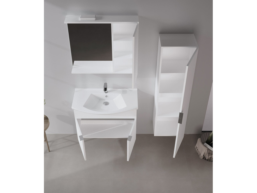 Ensemble Meuble Vasque avec Miroir (2 Pièces) "Purus 80" - 80 x 50 x 58 cm - White