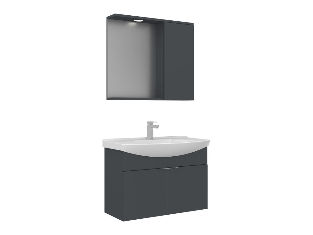 Ensemble Meuble Vasque avec Miroir (2 Pièces) "Purus 80" - 80 x 50 x 58 cm - Matte Anthracite