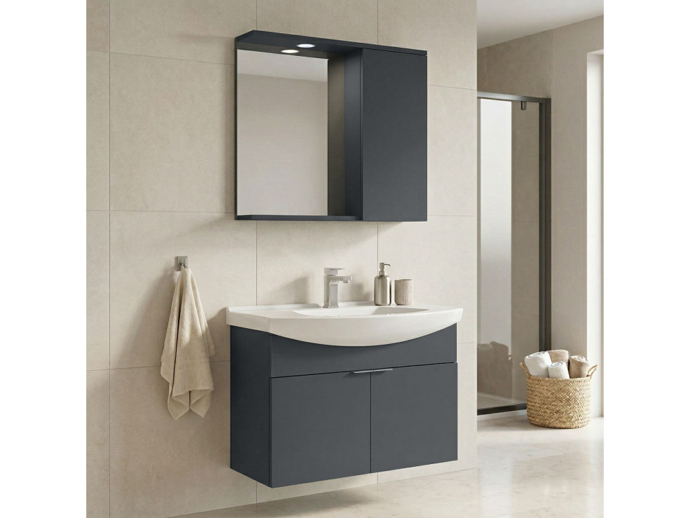 Ensemble Meuble Vasque avec Miroir (2 Pièces) "Purus 80" - 80 x 50 x 58 cm - Matte Anthracite