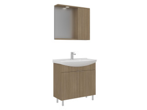 Ensemble Meuble Vasque avec Miroir (2 Pièces) "Purus 80" - 80 x 50 x 83 cm - Oak