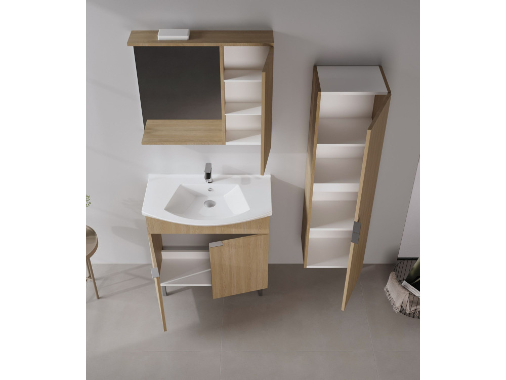 Ensemble Meuble Vasque avec Miroir (2 Pièces) "Purus 80" - 80 x 50 x 83 cm - Oak