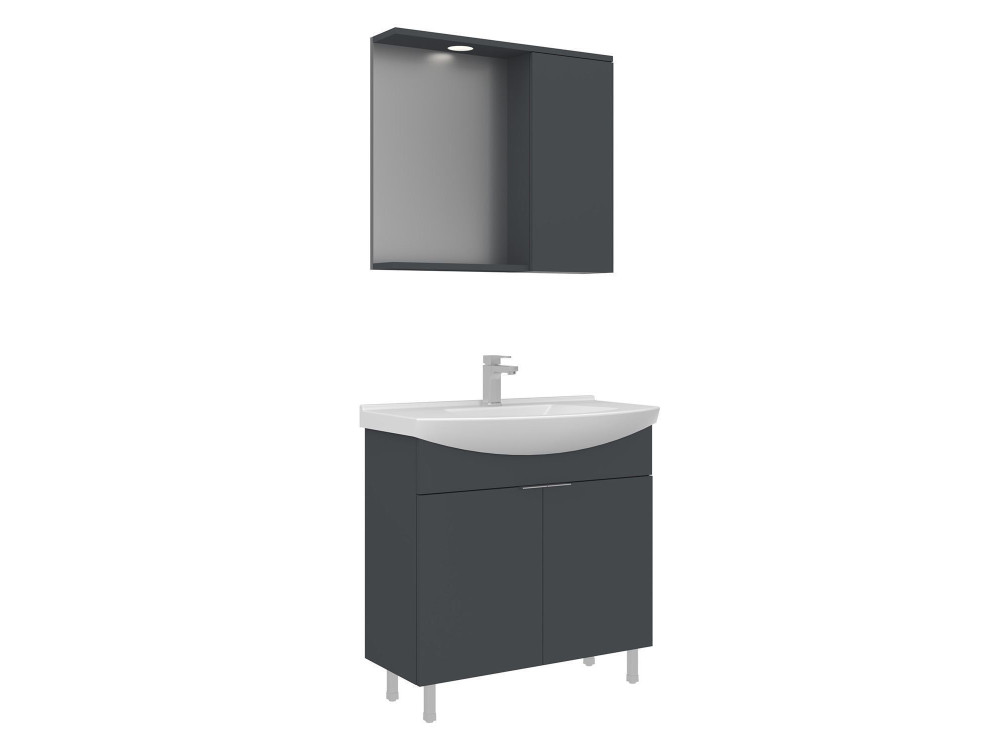 Ensemble Meuble Vasque avec Miroir (2 Pièces) "Purus 80" - 80 x 50 x 83 cm - Matte Anthracite