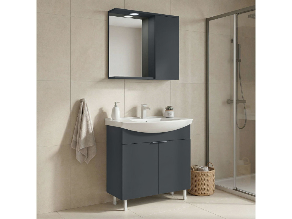 Ensemble Meuble Vasque avec Miroir (2 Pièces) "Purus 80" - 80 x 50 x 83 cm - Matte Anthracite