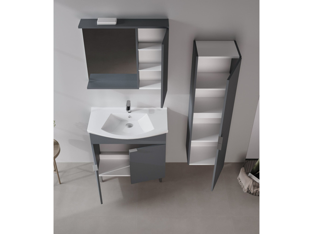 Ensemble Meuble Vasque avec Miroir (2 Pièces) "Purus 80" - 80 x 50 x 83 cm - Matte Anthracite