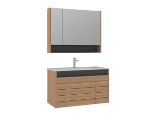 Ensemble Meuble Vasque avec Miroir (2 Pièces) "Ricato 100" -  cm - Oak