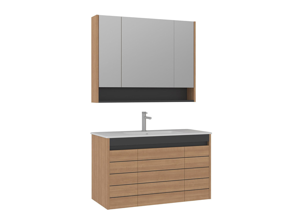 Ensemble Meuble Vasque avec Miroir (2 Pièces) "Ricato 100" -  cm - Oak