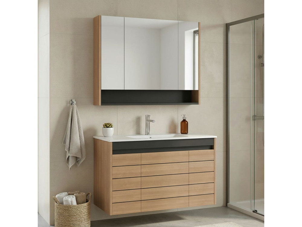 Ensemble Meuble Vasque avec Miroir (2 Pièces) "Ricato 100" -  cm - Oak