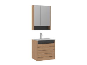 Ensemble Meuble Vasque avec Miroir (2 Pièces) "Ricato 60" - 61 x 47 x 62 cm - Oak