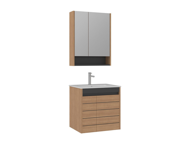 Ensemble Meuble Vasque avec Miroir (2 Pièces) "Ricato 60" - 61 x 47 x 62 cm - Oak