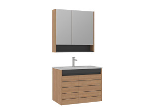 Ensemble Meuble Vasque avec Miroir (2 Pièces) "Ricato 80" - 81 x 47 x 62 cm - Oak