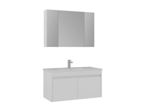 Ensemble Meuble Vasque avec Miroir (2 Pièces) "Side 100 v3" - 100 x 45 x 52 cm - Matte White