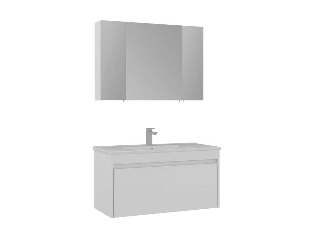 Ensemble Meuble Vasque avec Miroir (2 Pièces) "Side 100 v3" - 100 x 45 x 52 cm - Matte White