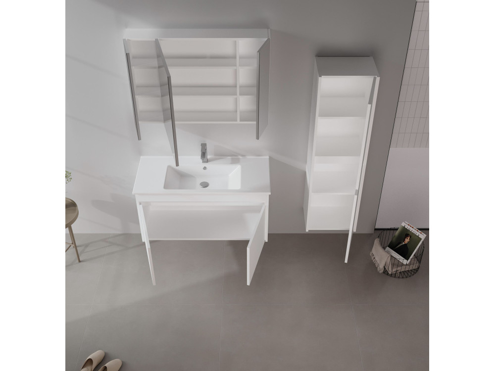 Ensemble Meuble Vasque avec Miroir (2 Pièces) "Side 100 v3" - 100 x 45 x 52 cm - Matte White