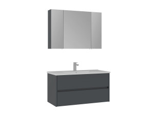 Ensemble Meuble Vasque avec Miroir (2 Pièces) "Side 100 v3" - 100 x 16 x 52 cm - Matte Anthracite