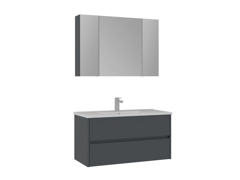 Ensemble Meuble Vasque avec Miroir (2 Pièces) "Side 100 v3" - 100 x 16 x 52 cm - Matte Anthracite
