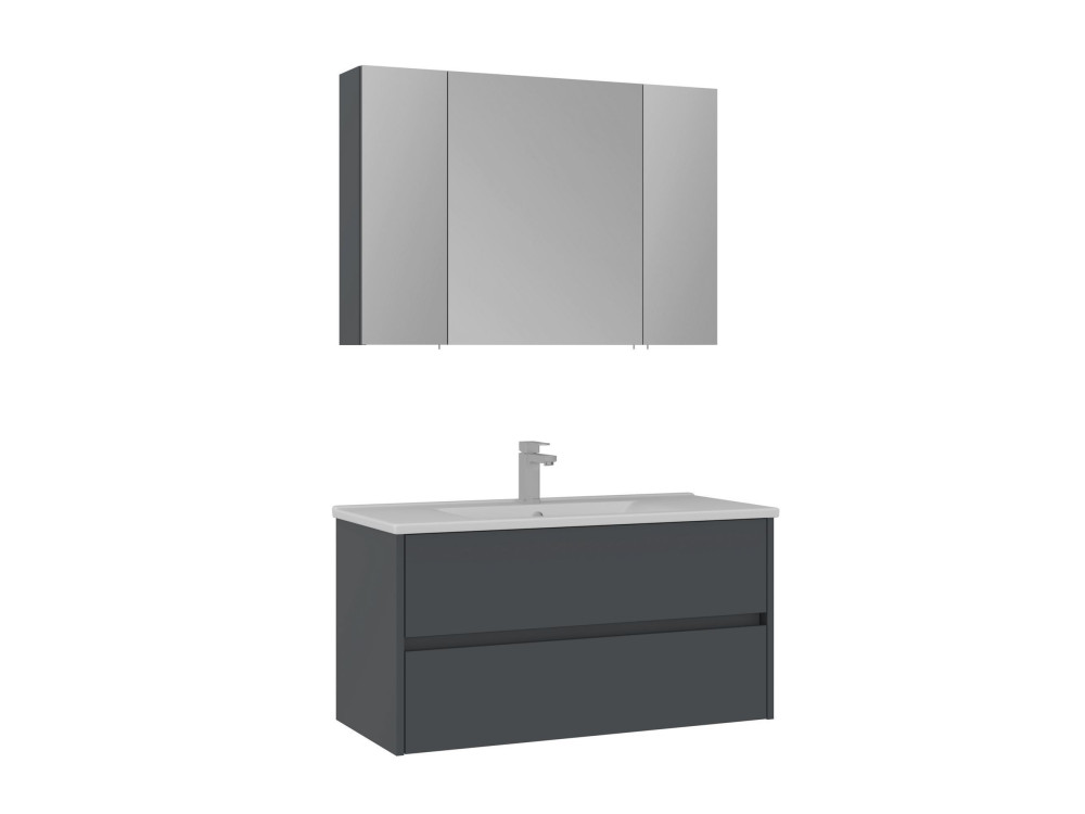 Ensemble Meuble Vasque avec Miroir (2 Pièces) "Side 100 v3" - 100 x 16 x 52 cm - Matte Anthracite