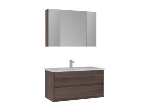 Ensemble Meuble Vasque avec Miroir (2 Pièces) "Side 100 v3" - 100 x 16 x 52 cm - Walnut