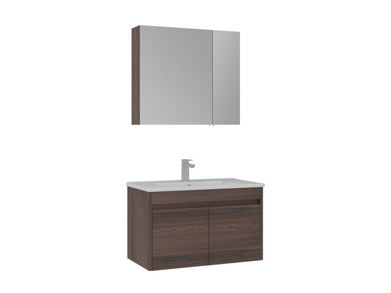 Ensemble Meuble Vasque avec Miroir (2 Pièces) "Side 100 v3" - 85 x 45 x 52 cm - Walnut