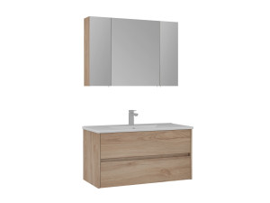 Ensemble Meuble Vasque avec Miroir (2 Pièces) "Side 100 v3" - 100 x 16 x 52 cm - Oak