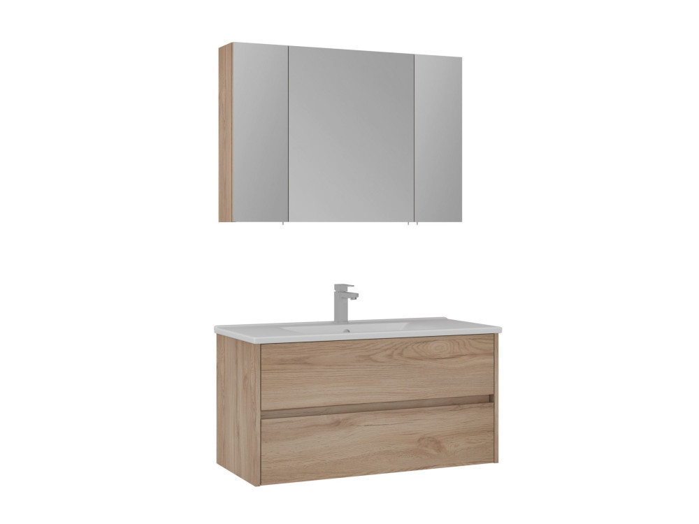 Ensemble Meuble Vasque avec Miroir (2 Pièces) "Side 100 v3" - 100 x 16 x 52 cm - Oak