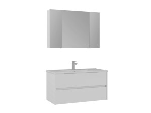 Ensemble Meuble Vasque avec Miroir (2 Pièces) "Side 100 v3" - 100 x 16 x 52 cm - Matte White