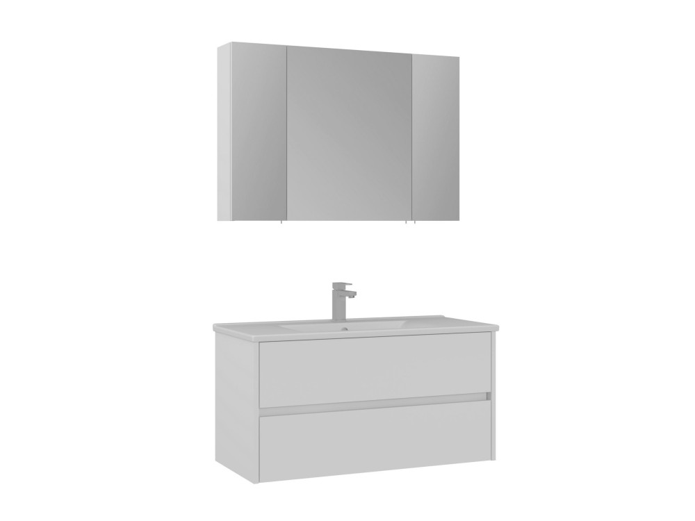 Ensemble Meuble Vasque avec Miroir (2 Pièces) "Side 100 v3" - 100 x 16 x 52 cm - Matte White