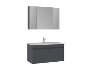 Ensemble Meuble Vasque avec Miroir (2 Pièces) "Side 100 v3" - 100 x 45 x 52 cm - Matte Anthracite