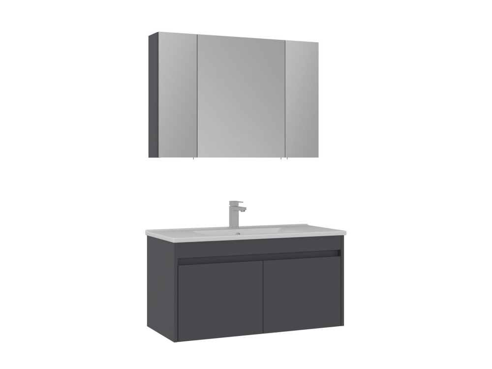 Ensemble Meuble Vasque avec Miroir (2 Pièces) "Side 100 v3" - 100 x 45 x 52 cm - Matte Anthracite