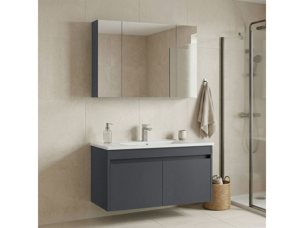 Ensemble Meuble Vasque avec Miroir (2 Pièces) "Side 100 v3" - 100 x 45 x 52 cm - Matte Anthracite