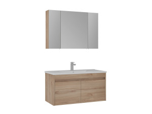 Ensemble Meuble Vasque avec Miroir (2 Pièces) "Side 100 v3" - 100 x 45 x 52 cm - Oak