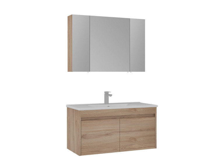 Ensemble Meuble Vasque avec Miroir (2 Pièces) "Side 100 v3" - 100 x 45 x 52 cm - Oak