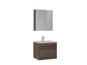 Ensemble Meuble Vasque avec Miroir (2 Pièces) "Side 65 v2" - 65 x 45 x 52 cm - Walnut