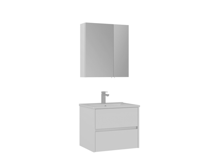 Ensemble Meuble Vasque avec Miroir (2 Pièces) "Side 65 v2" - 65 x 45 x 52 cm - Matte White