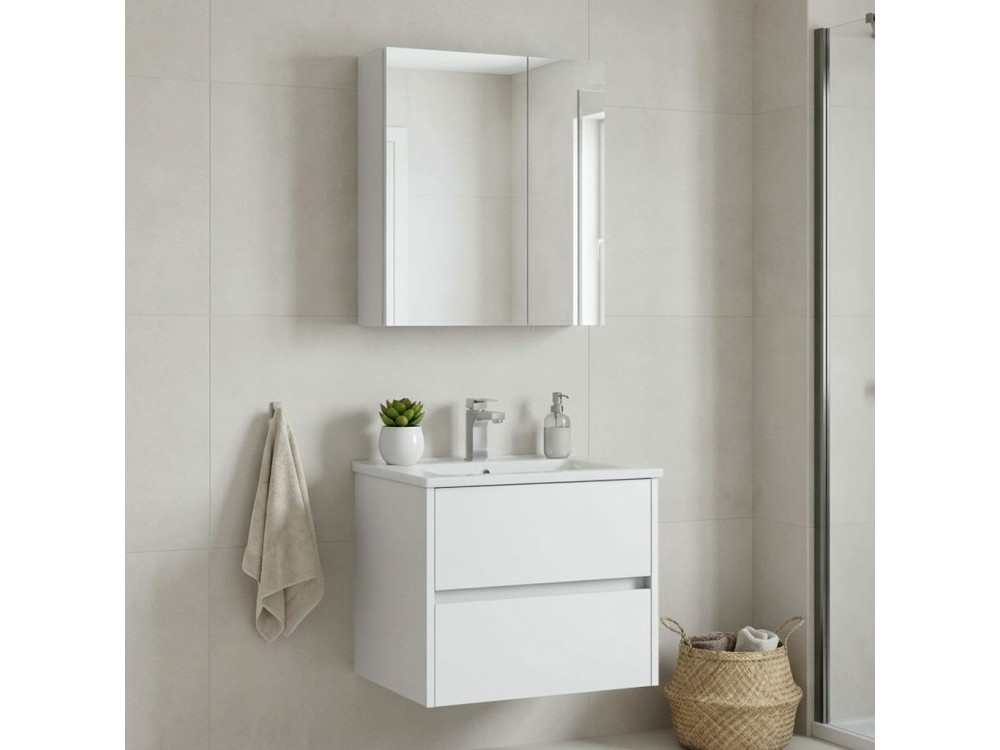 Ensemble Meuble Vasque avec Miroir (2 Pièces) "Side 65 v2" - 65 x 45 x 52 cm - Matte White
