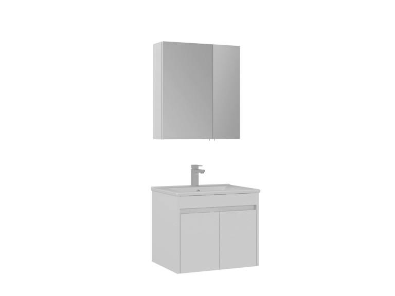 Ensemble Meuble Vasque avec Miroir (2 Pièces) "Side 65 v2" - 65 x 45 x 52 cm - Matte White
