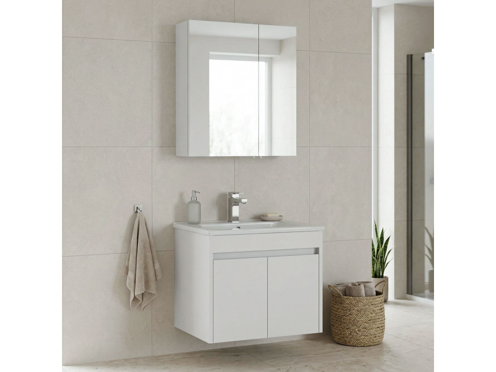 Ensemble Meuble Vasque avec Miroir (2 Pièces) "Side 65 v2" - 65 x 45 x 52 cm - Matte White