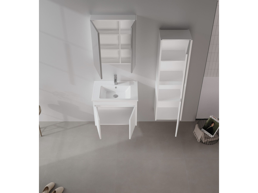 Ensemble Meuble Vasque avec Miroir (2 Pièces) "Side 65 v2" - 65 x 45 x 52 cm - Matte White