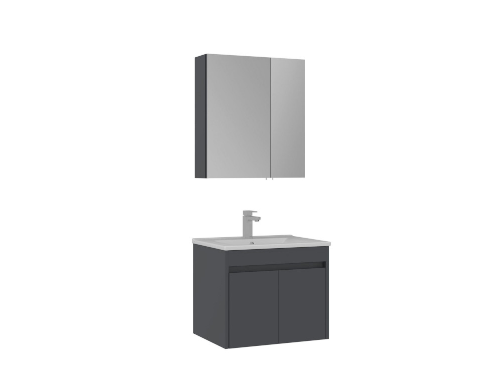 Ensemble Meuble Vasque avec Miroir (2 Pièces) "Side 65 v2" - 65 x 45 x 52 cm - Matte Anthracite