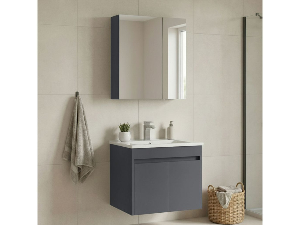 Ensemble Meuble Vasque avec Miroir (2 Pièces) "Side 65 v2" - 65 x 45 x 52 cm - Matte Anthracite