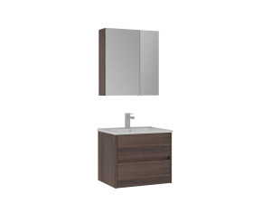 Ensemble Meuble Vasque avec Miroir (2 Pièces) "Side 65 v2" - 65 x 45 x 52 cm - Walnut