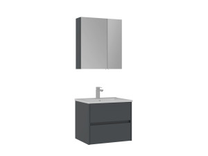 Ensemble Meuble Vasque avec Miroir (2 Pièces) "Side 65 v2" - 65 x 45 x 52 cm - Matte Anthracite