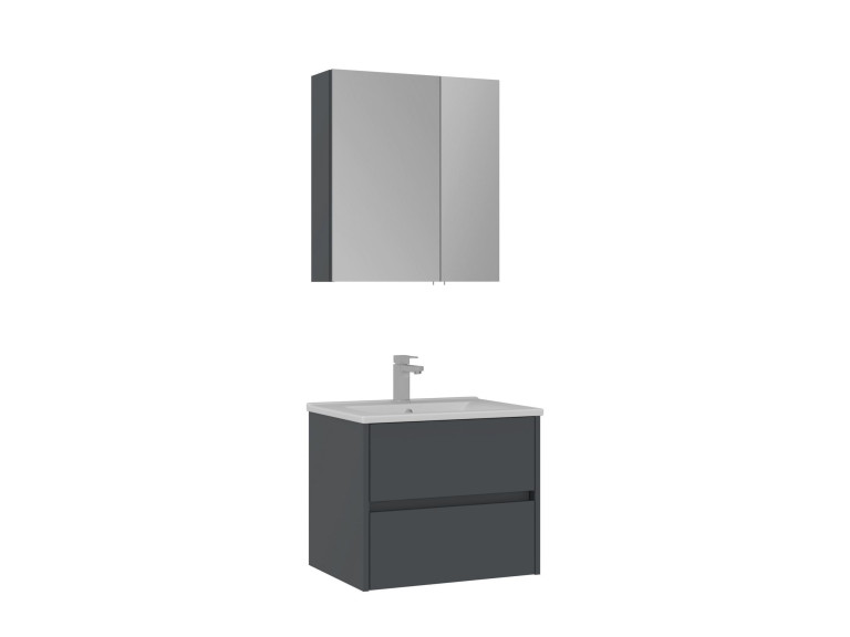 Ensemble Meuble Vasque avec Miroir (2 Pièces) "Side 65 v2" - 65 x 45 x 52 cm - Matte Anthracite