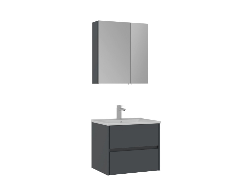 Ensemble Meuble Vasque avec Miroir (2 Pièces) "Side 65 v2" - 65 x 45 x 52 cm - Matte Anthracite