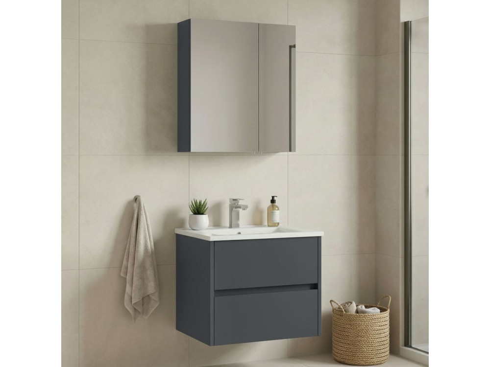 Ensemble Meuble Vasque avec Miroir (2 Pièces) "Side 65 v2" - 65 x 45 x 52 cm - Matte Anthracite