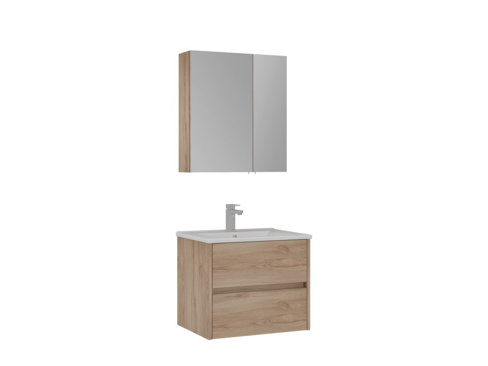Ensemble Meuble Vasque avec Miroir (2 Pièces) "Side 65 v2" - 65 x 45 x 52 cm - Oak